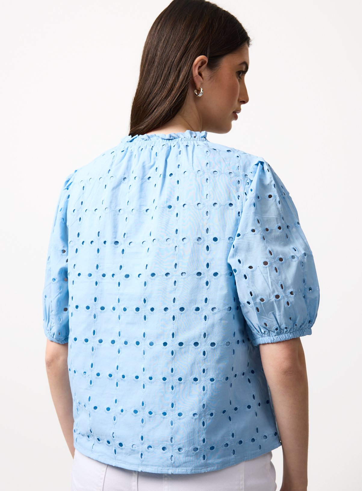 Blue Broderie Style Frill Collar Shirt 10 - Image 4 thumbnail